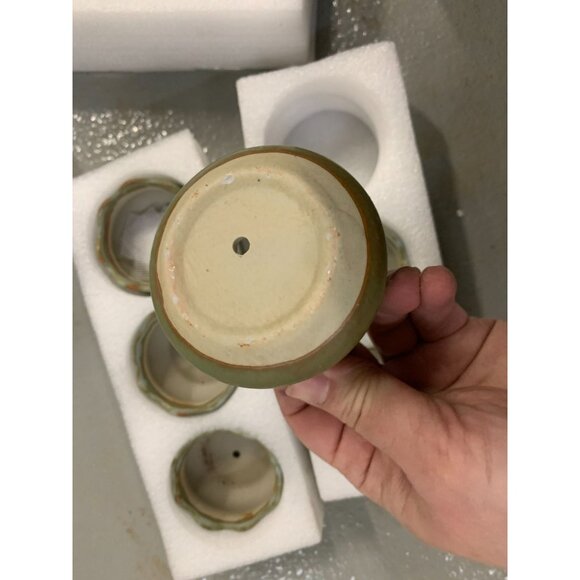 Cute Set of Olive Mini Planters / Flower Pots - Simple Scalloped Edge - Set of 6 - Picture 6 of 8